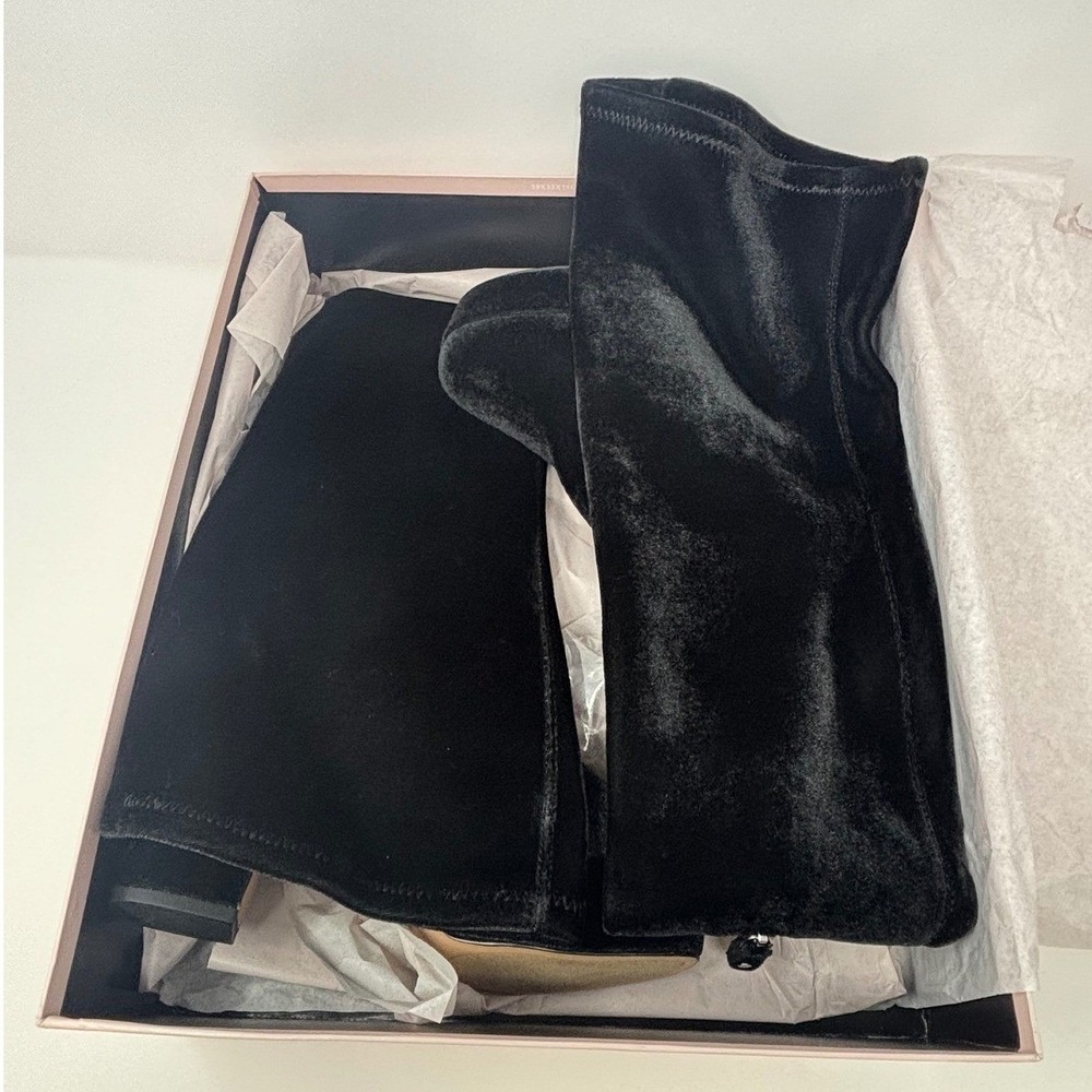 Joyce‎ Azria Black Velvet Over The Knee Platform Block Heel Boots Womens 8.5M